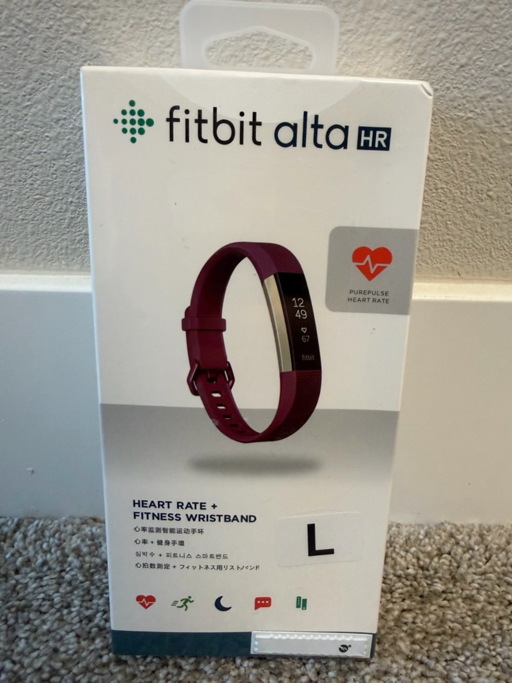 *NEW IN BOX* Fitbit Alta HR Size Large Stainless Steel / Purple Red Strap